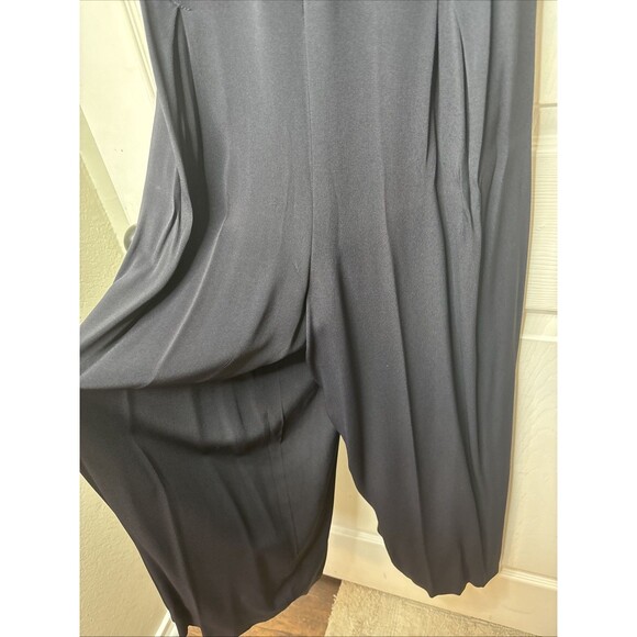 Vintage 80s–90s Black Wide-Leg Jumpsuit Minimalist Draped Sleeveless Eveningwear - Picture 8 of 11